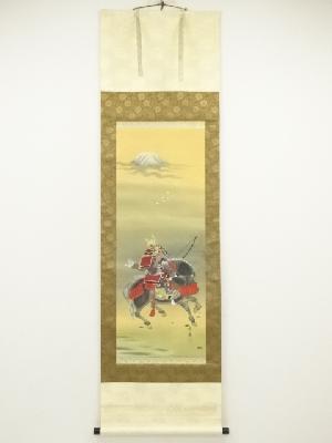 幸雪筆　武者之図　肉筆絹本掛軸（共箱）